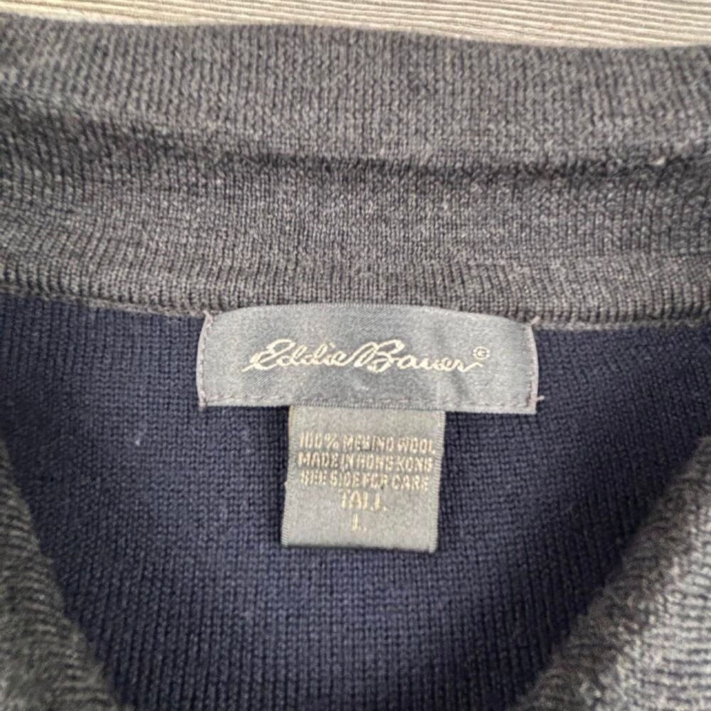 Eddie Bauer 100% Merino Wool Gray Collared Sweater Men's Large Luxury Knit - Picture 2 of 5